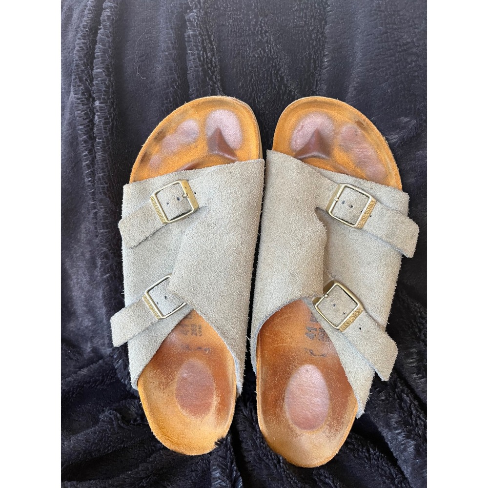 Birkenstock Zurich Suede Sandals Taupe Grey EU 41 L10 M8 Regular Wide Slide - Picture 3 of 5